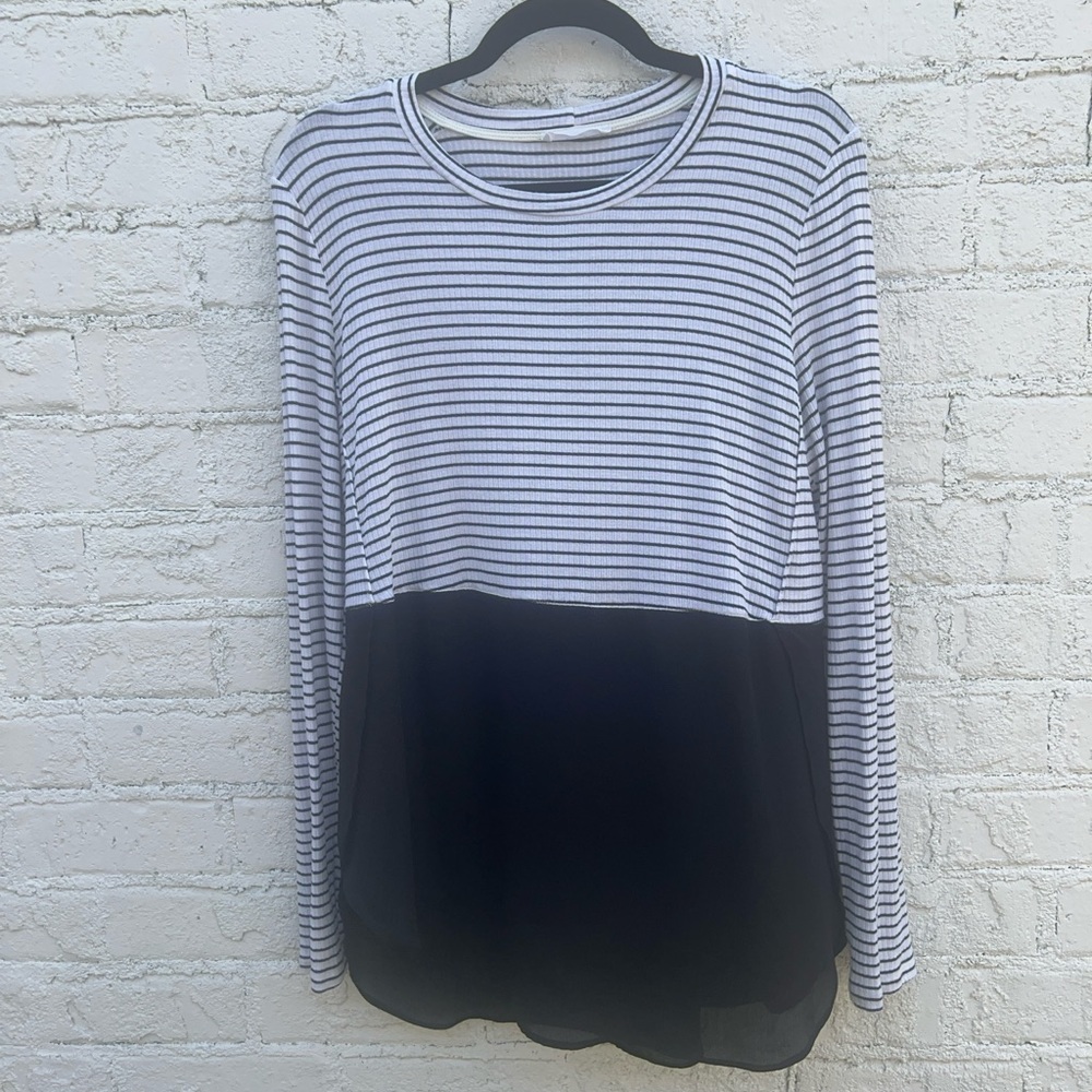 Lush black and white striped top with black flowy bottom sz S